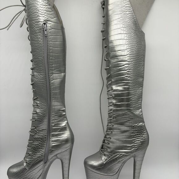 Hella Heels Shoes - Hella Heels Reptile Silver Boots
